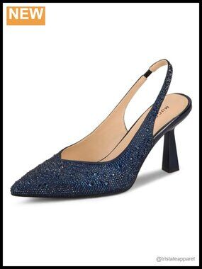 Rhinestone Slingback Kitten Heel Pumps Pointed Closed Toe Wedding Heels